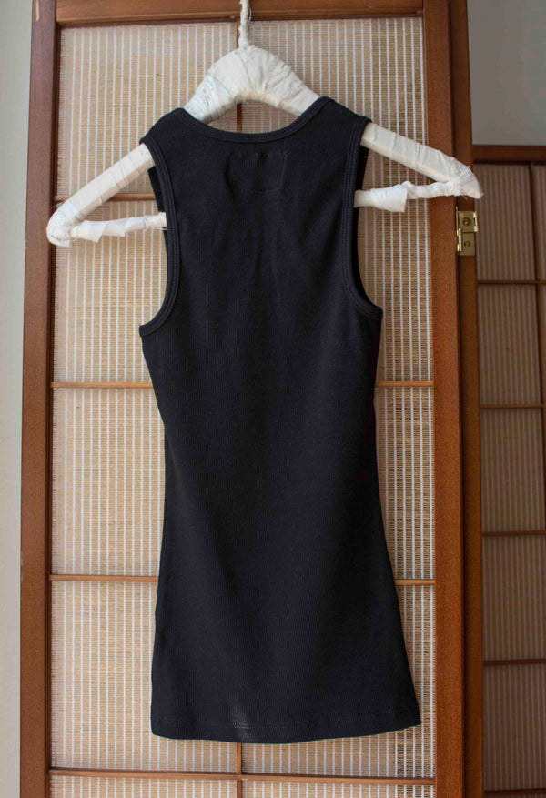N° 354 womens fitted pressed flower rib tank - sumi black/sumi black - S