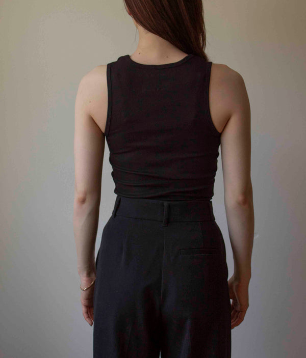 N° 354 womens fitted pressed flower rib tank - sumi black/ume red (made to order)