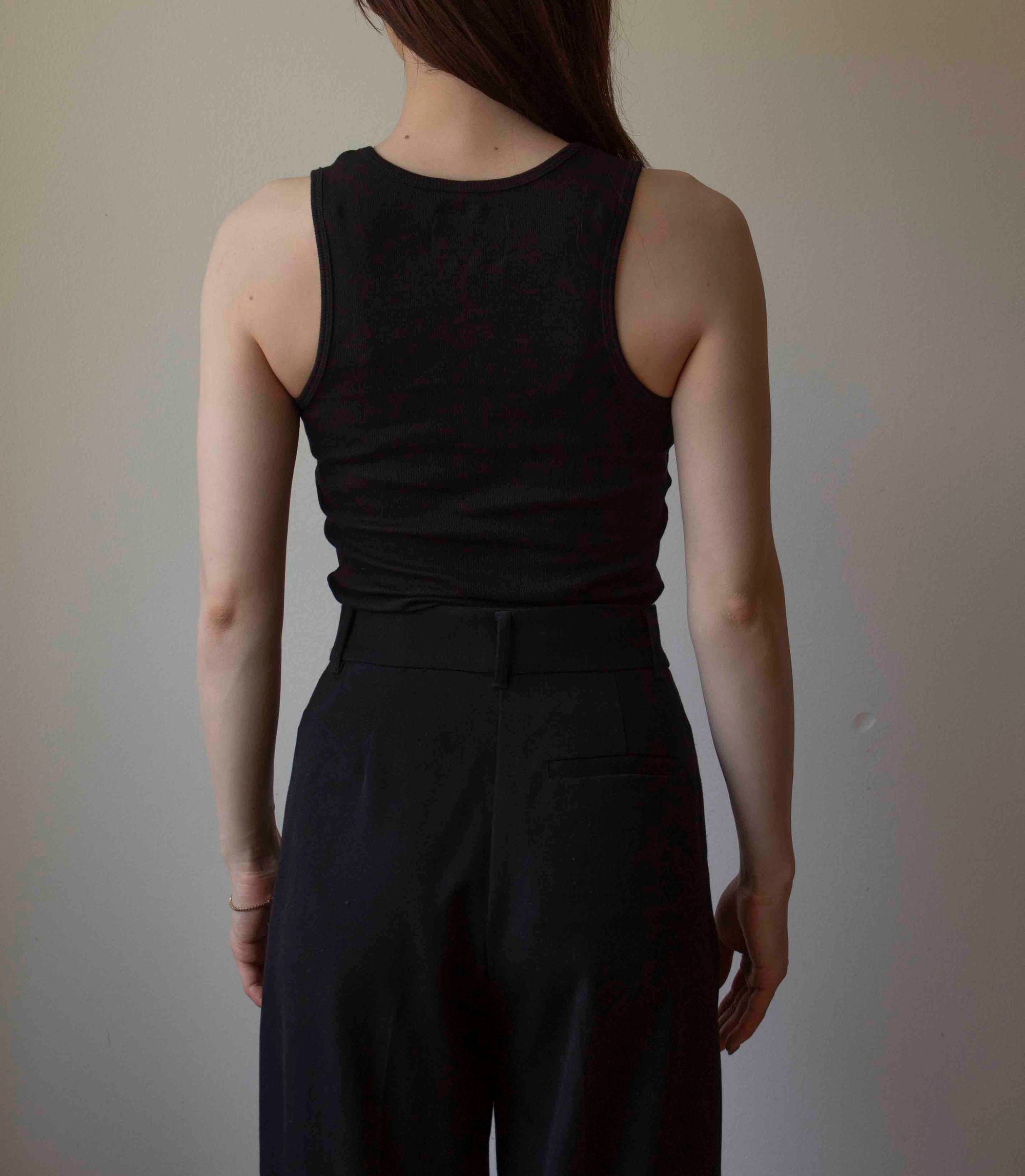 N° 354 womens fitted pressed flower rib tank - sumi black/ame pink (made to order)
