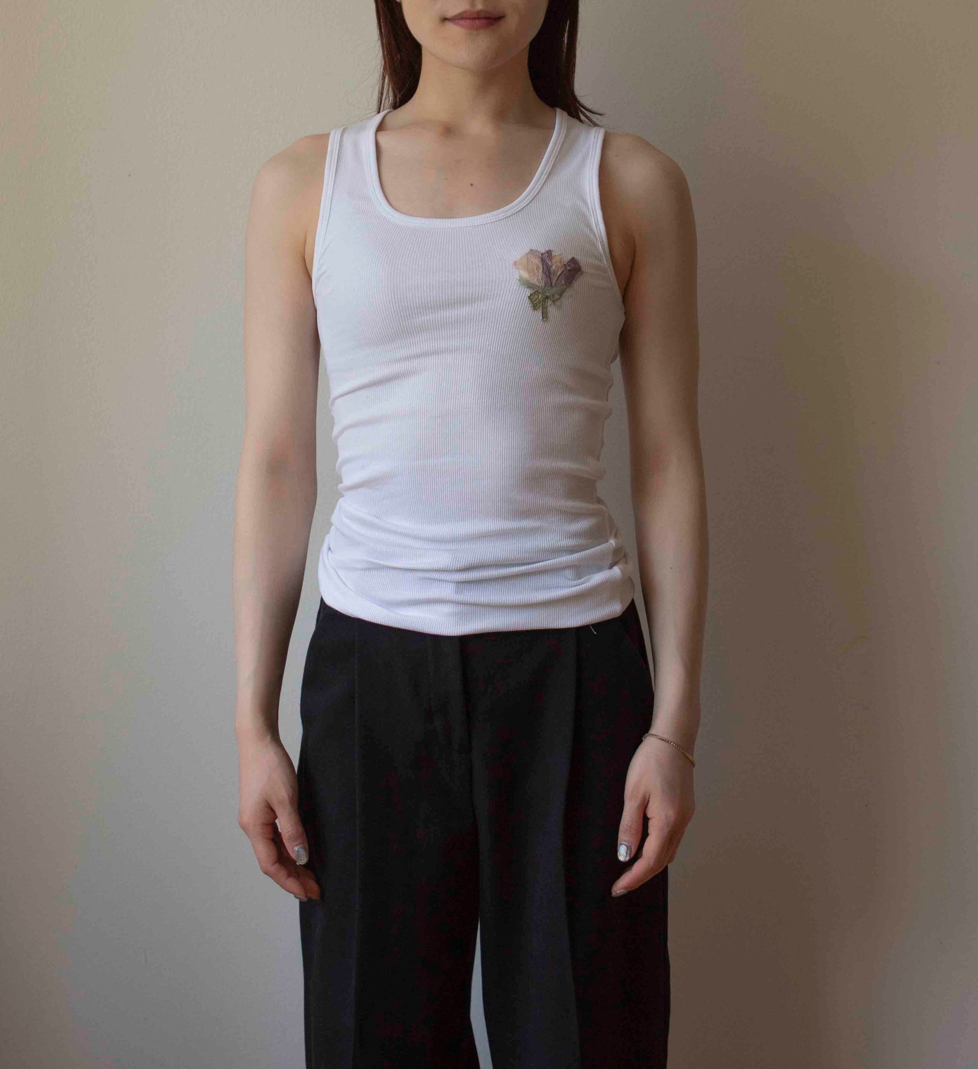 N° 354 womens fitted pressed flower rib tank - yuki white/fuji lilac - M, XXL