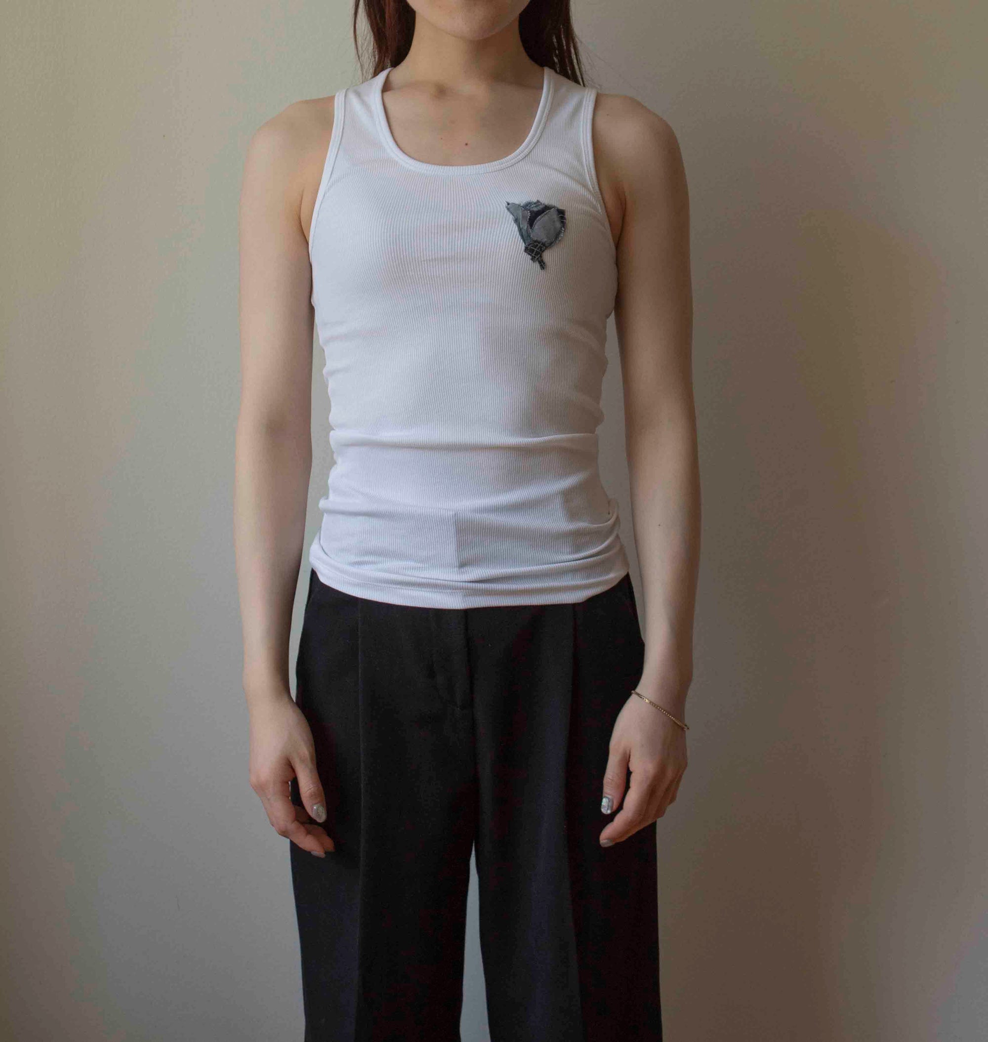 N° 354 womens fitted pressed flower rib tank - yuki white/sora blue - M