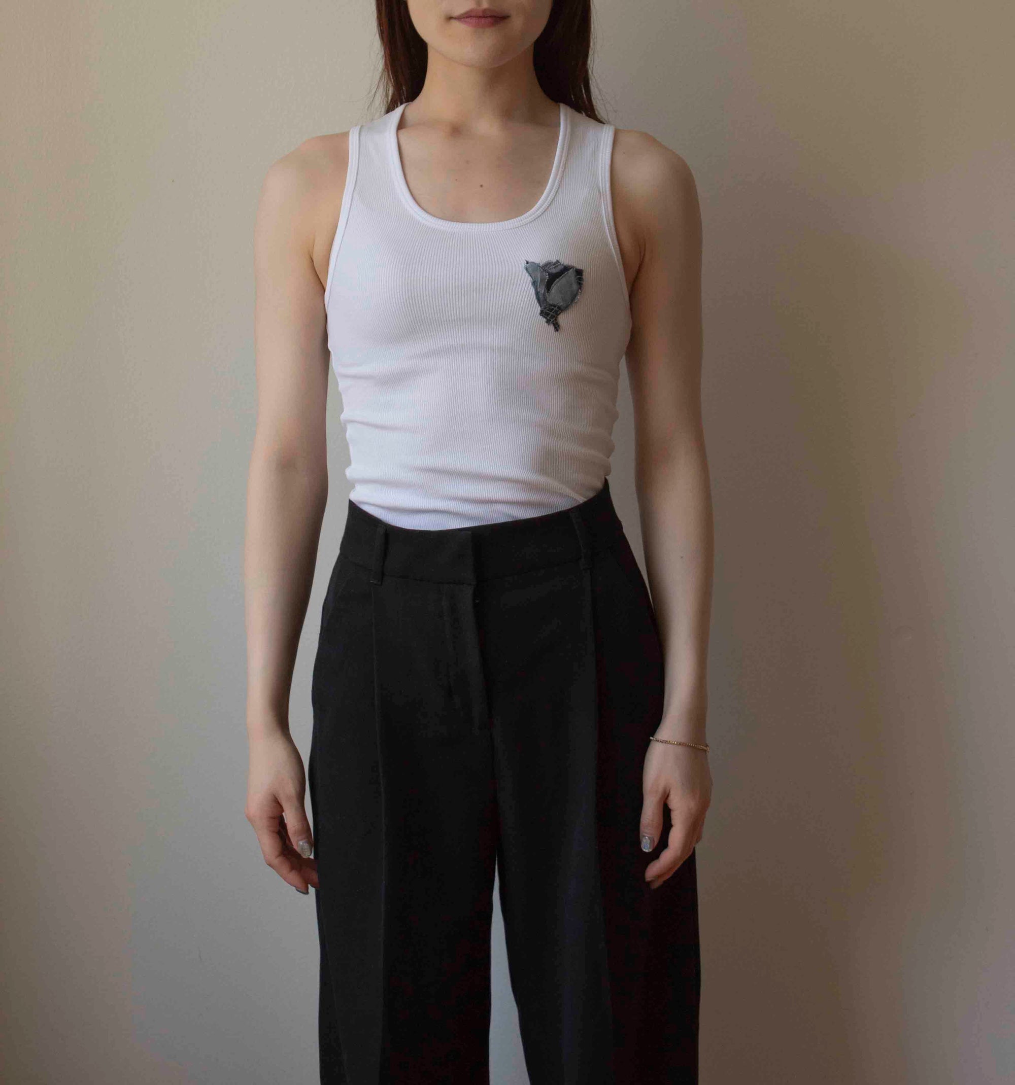 N° 354 womens fitted pressed flower rib tank - yuki white/sora blue - M