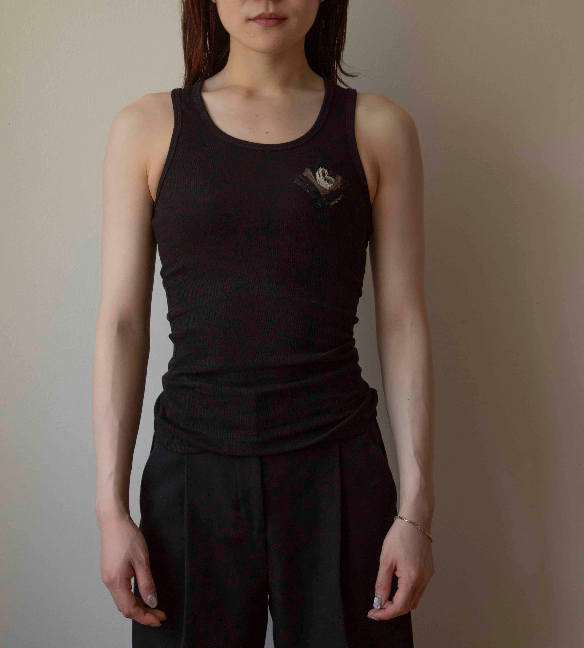 N° 354 womens fitted pressed flower rib tank - sumi black/sumi black - S, M, L, XL