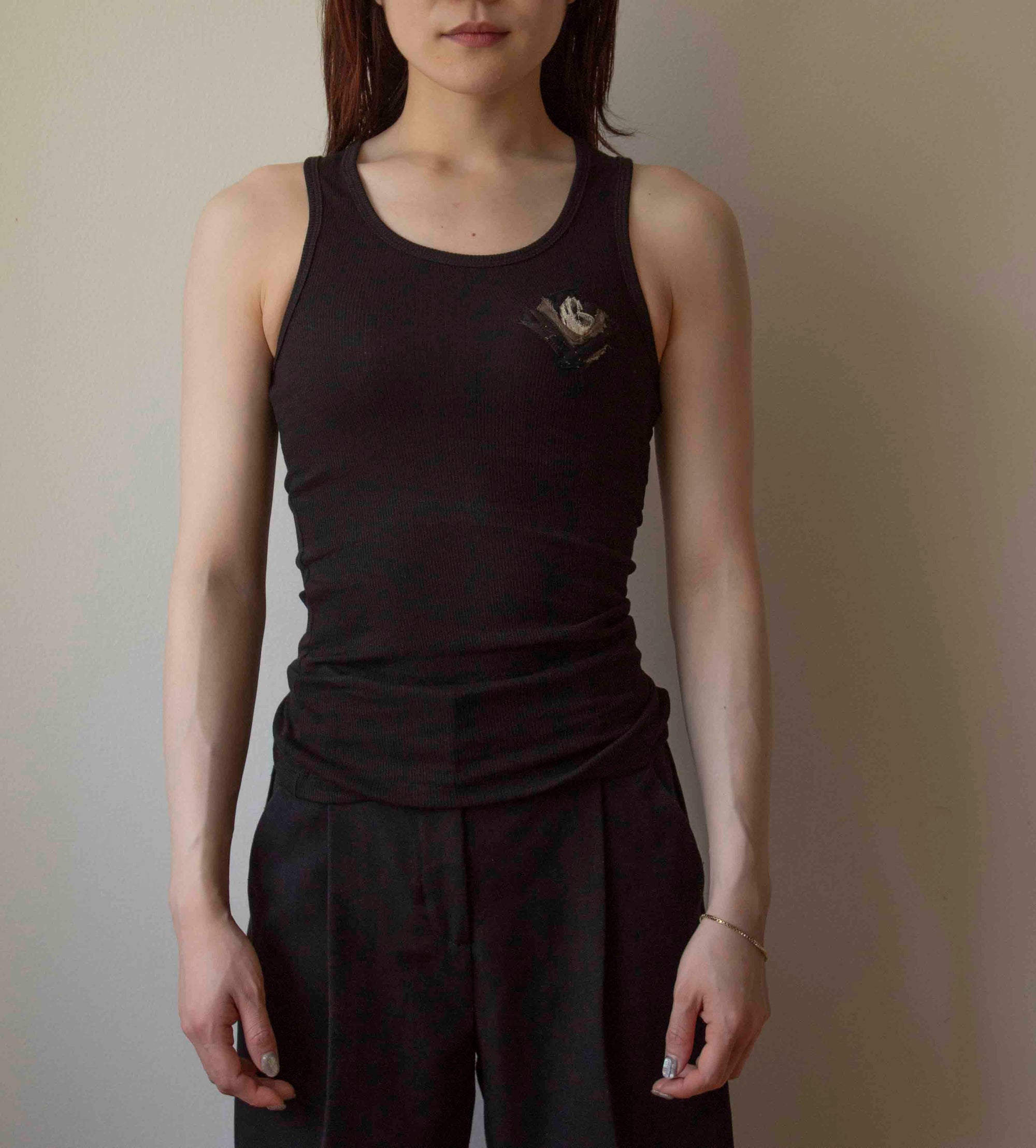 N° 354 womens fitted pressed flower rib tank - sumi black/sumi black (made to order)