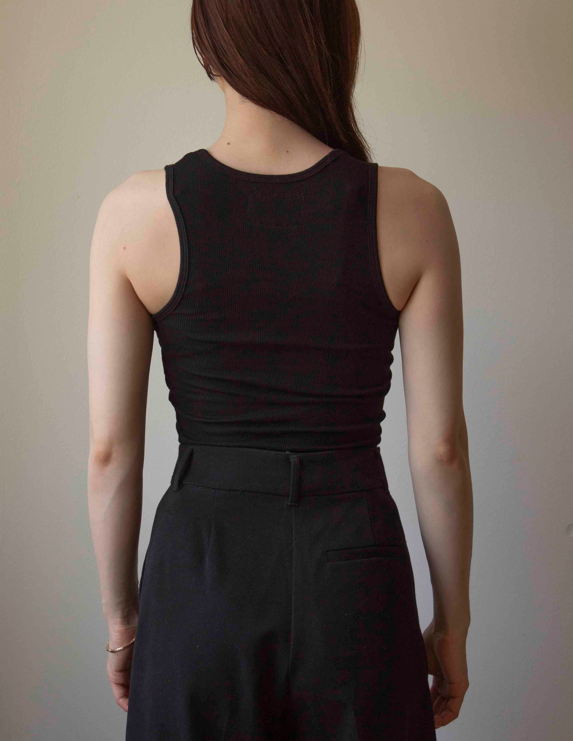 N° 354 womens fitted pressed flower rib tank - sumi black/sumi black (made to order)
