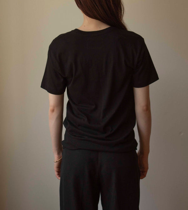 N° 287 fine jersey pressed flower T-shirt- sumi black/mori green (made to order)