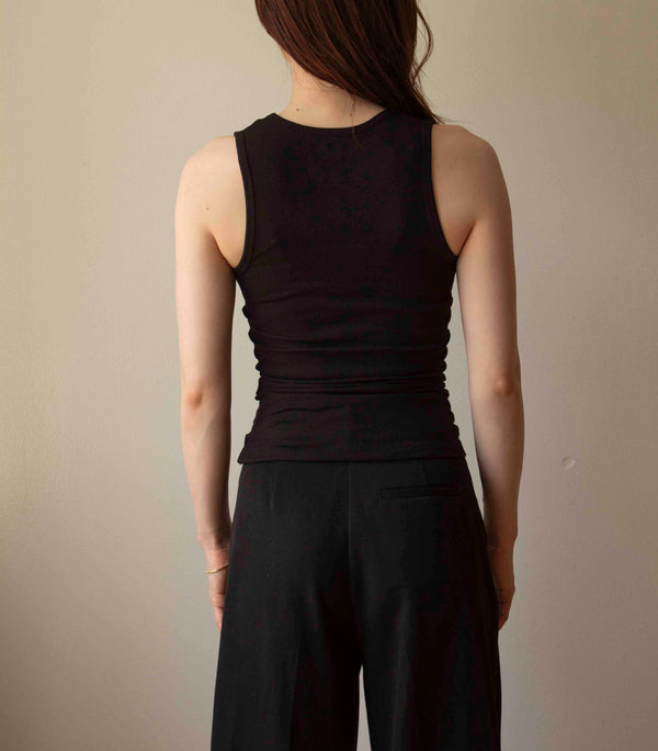N° 354 womens fitted pressed flower rib tank - sumi black/yuki white (made to order)