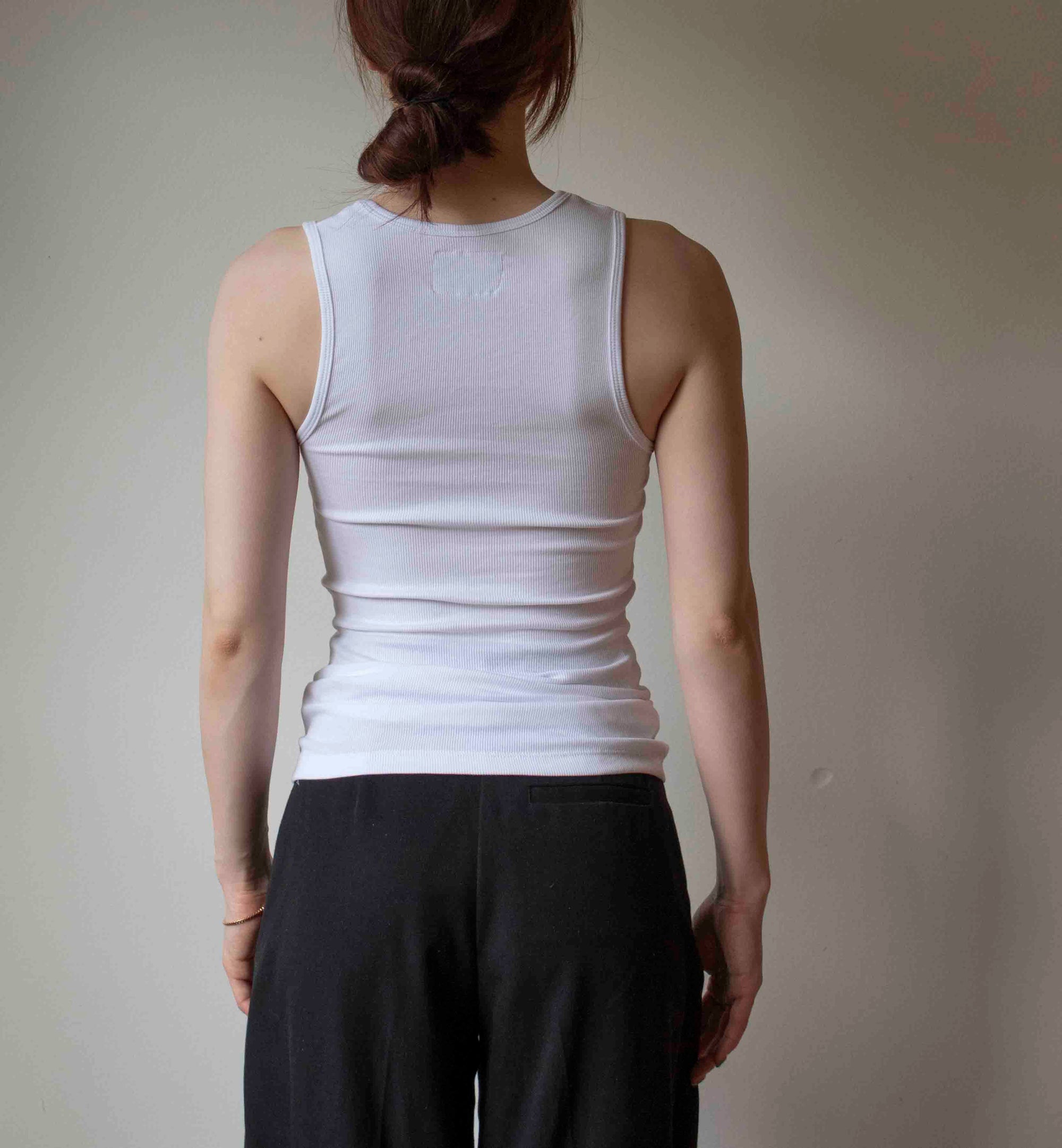 N° 354 womens fitted pressed flower rib tank - yuki white/ame pink (made to order)