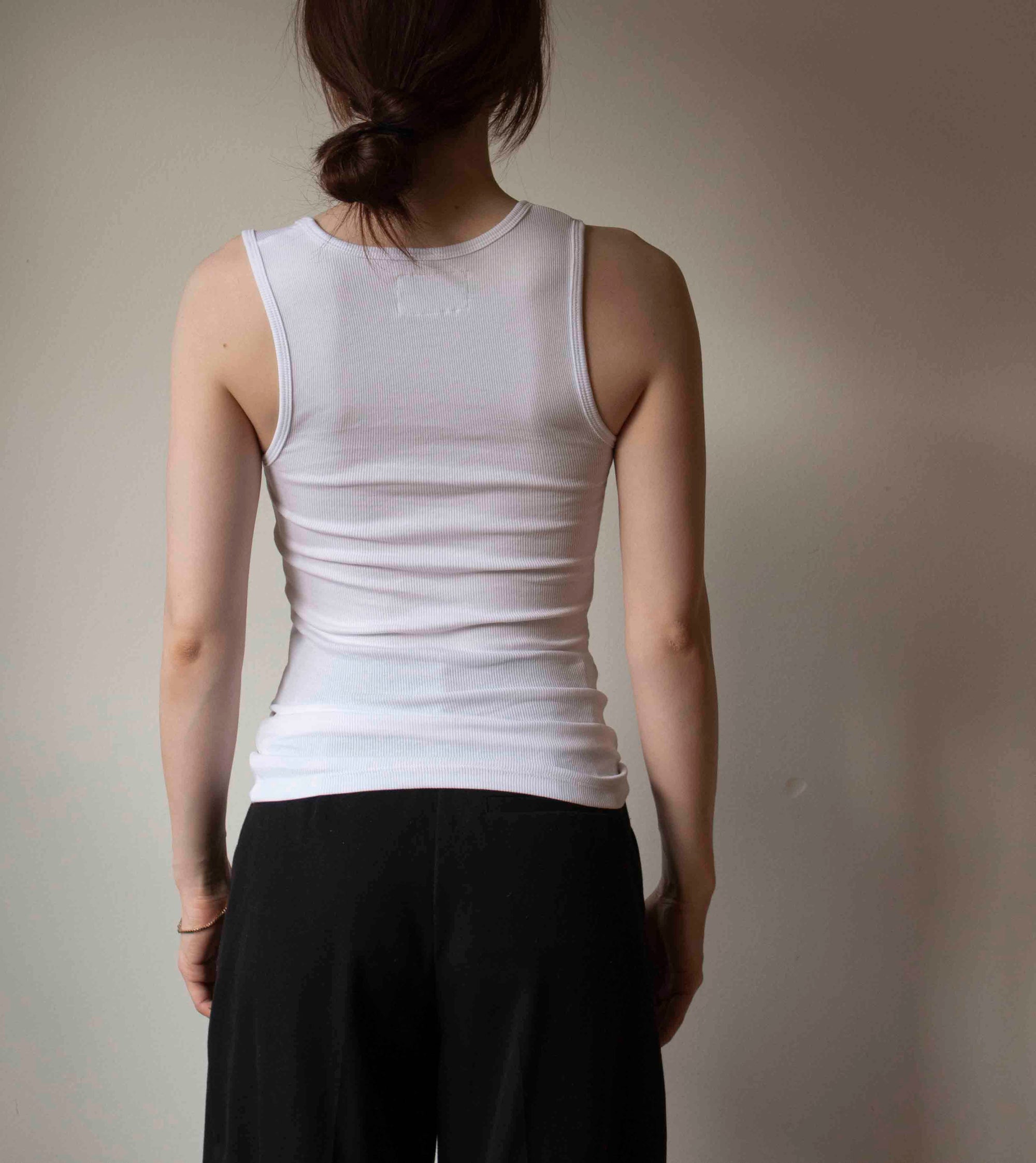 N° 354 womens fitted pressed flower rib tank - yuki white/fuji lilac (made to order)