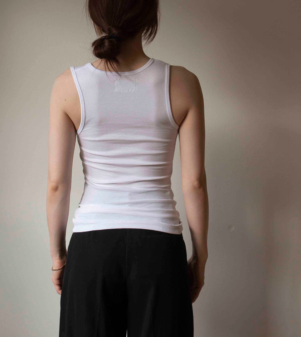 N° 354 womens fitted pressed flower rib tank - yuki white/fuji lilac (made to order)