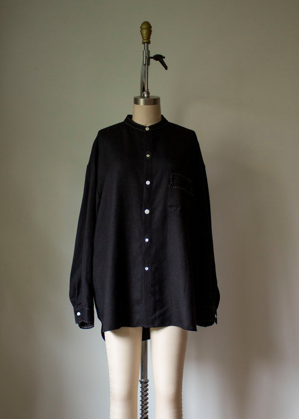 N° 224 hand-stitched banded collar shirt - M