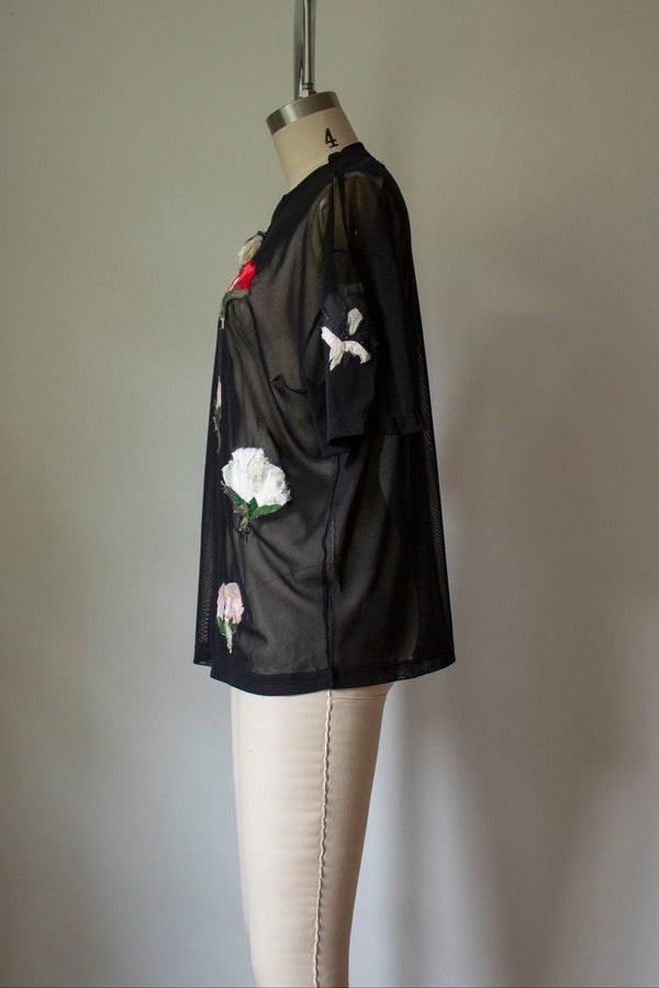 N° 249 sheer mesh multi-pressed flower t-shirt - S