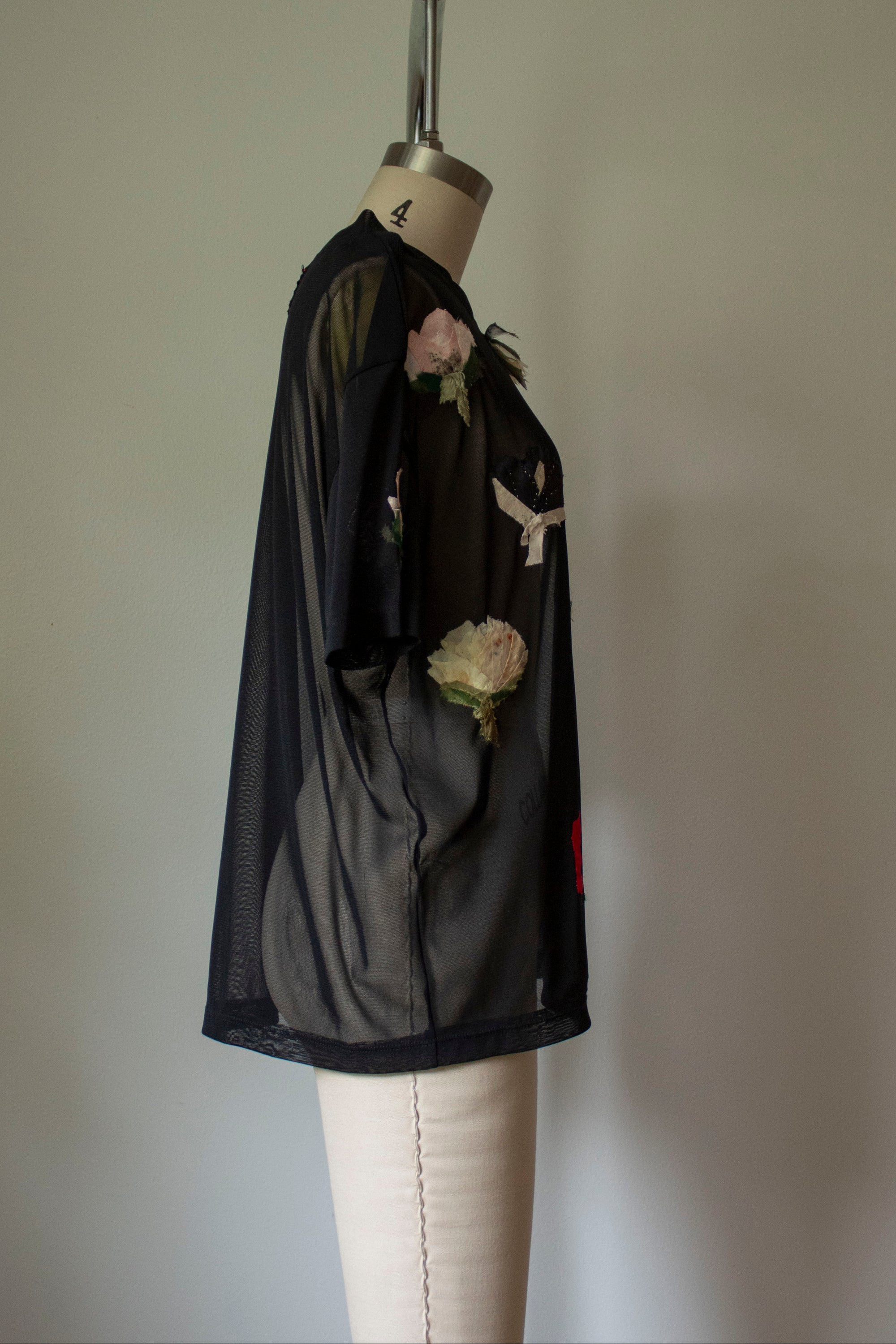 N° 249 sheer mesh multi-pressed flower t-shirt - S