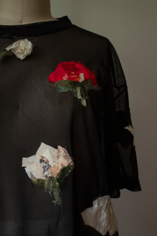 N° 249 sheer mesh multi-pressed flower t-shirt - S