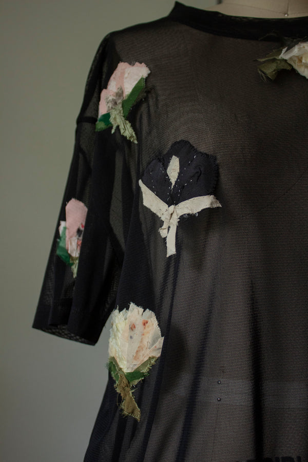 N° 249 sheer mesh multi-pressed flower t-shirt - S