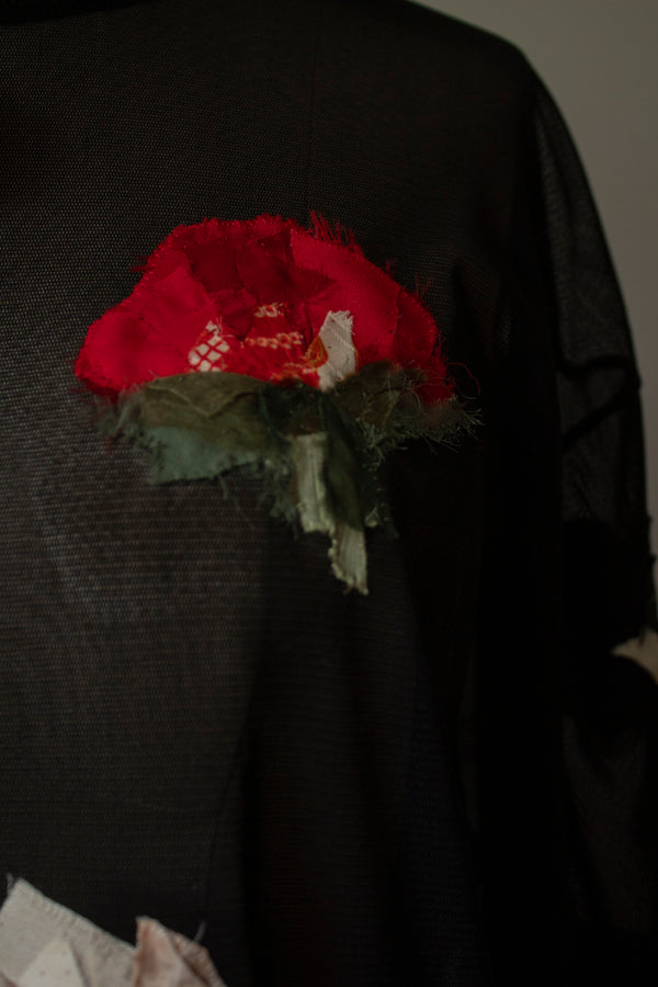 N° 249 sheer mesh multi-pressed flower t-shirt - S