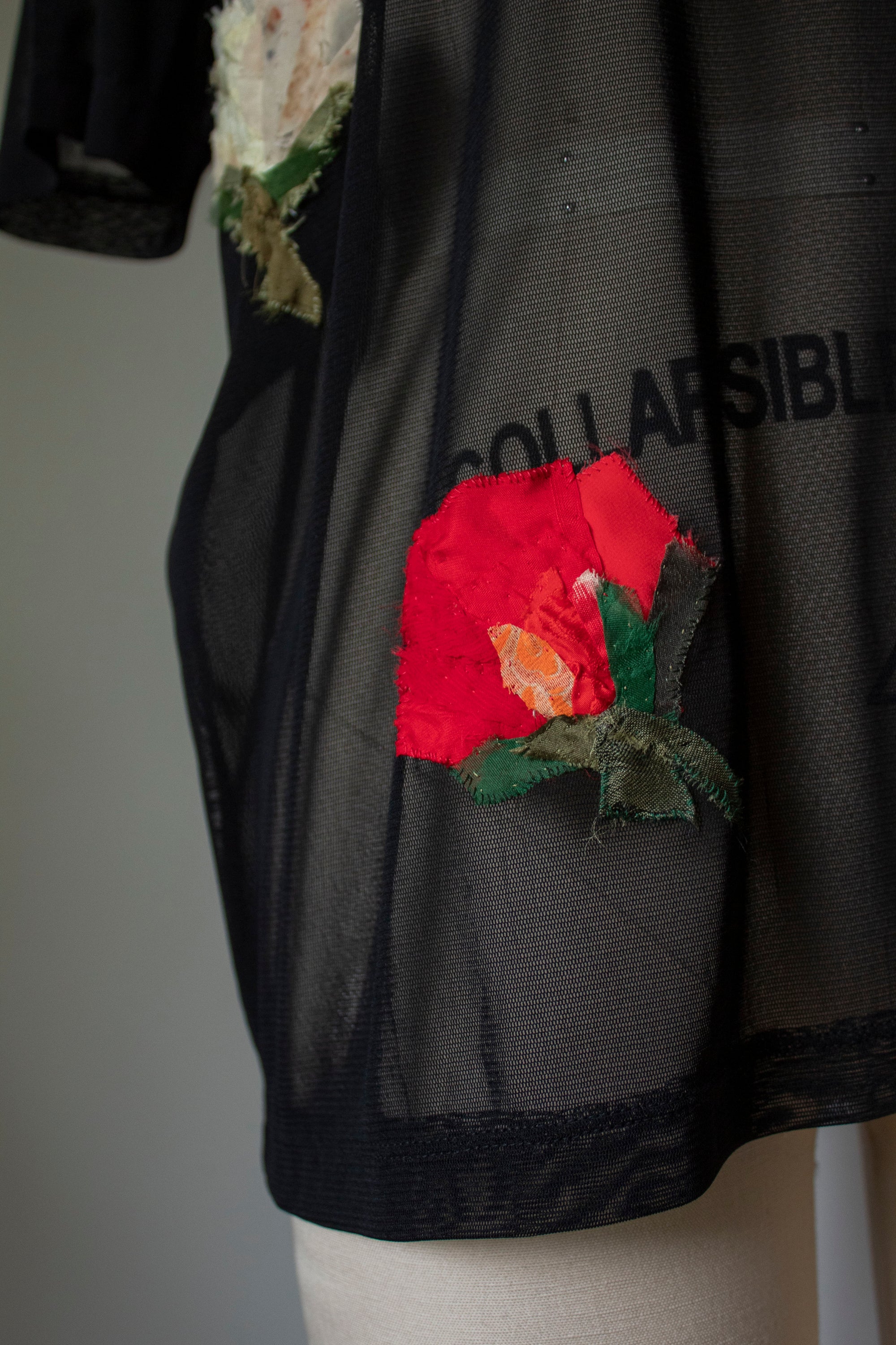 N° 249 sheer mesh multi-pressed flower t-shirt - S