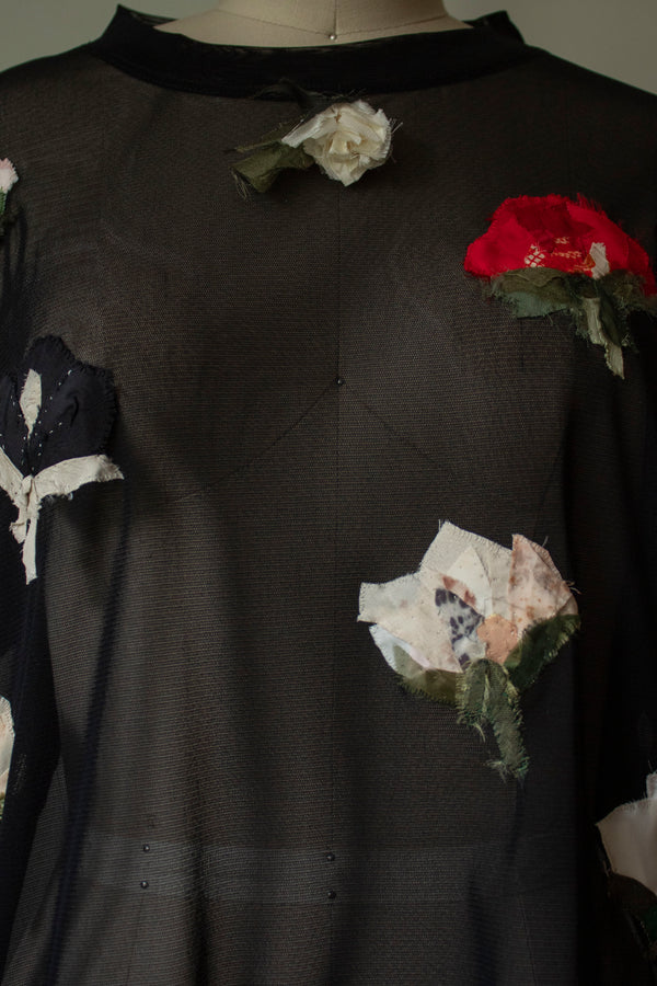 N° 249 sheer mesh multi-pressed flower t-shirt - S