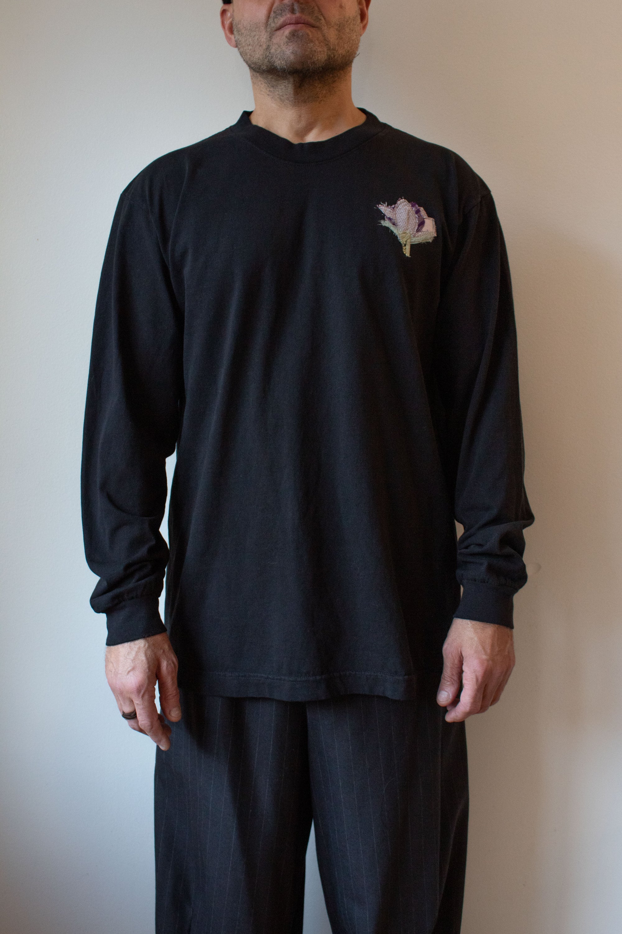 N° 355 pressed flower long sleeve T-shirt - sumi black/fuji lilac