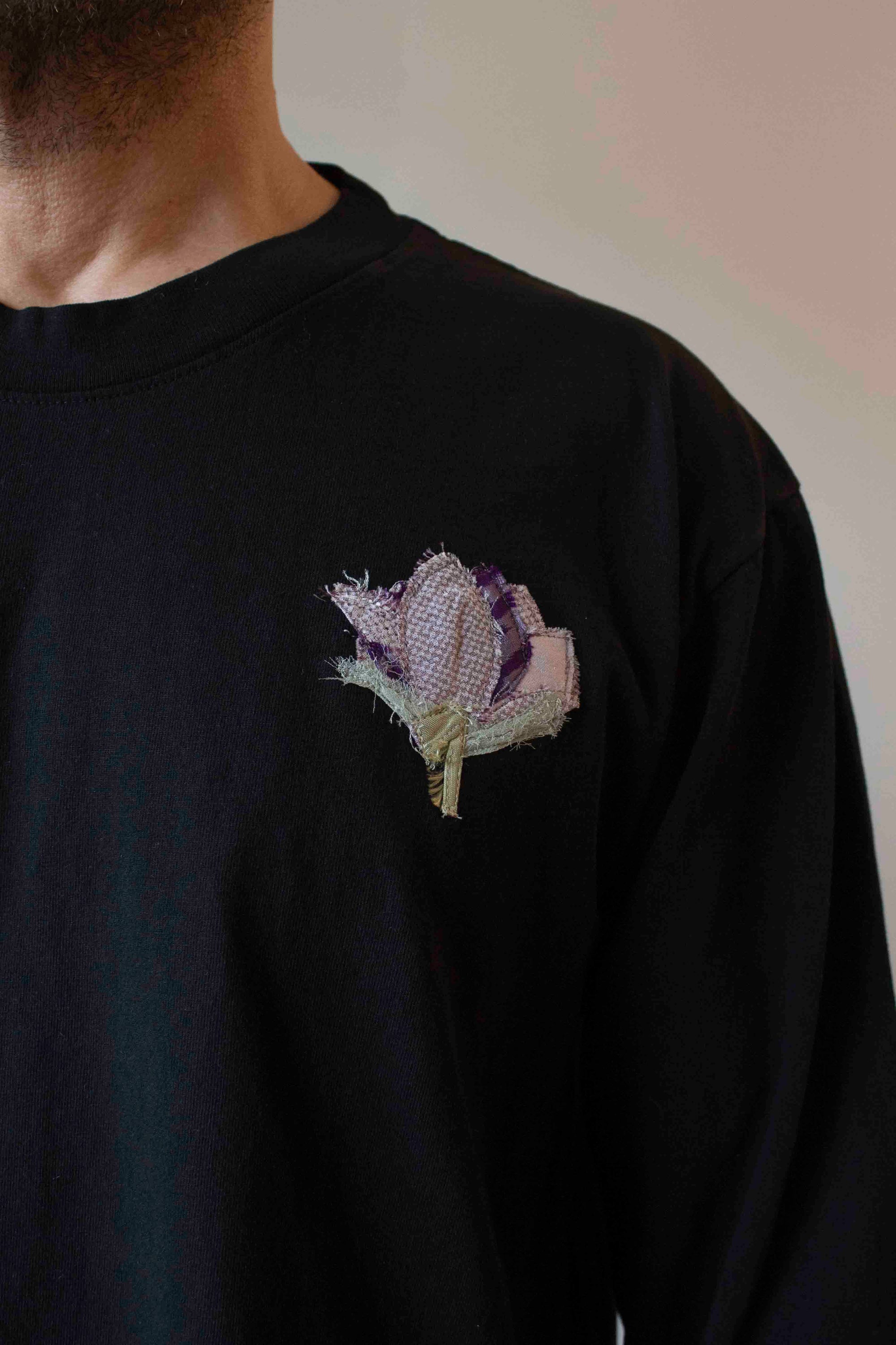 N° 355 pressed flower long sleeve T-shirt - sumi black/fuji lilac