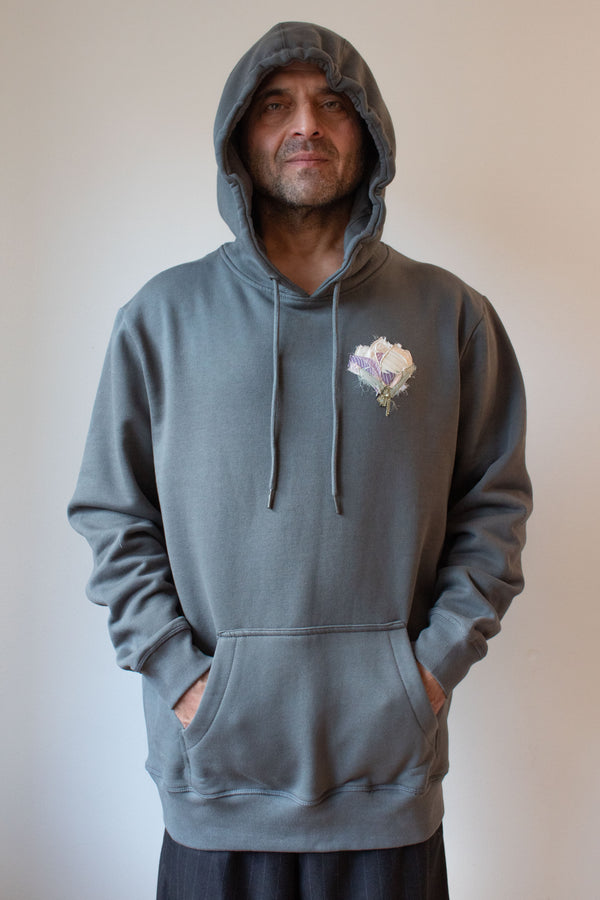 N° 306 pressed flower heavyweight brushed hoodie - serow grey/fuji lilac
