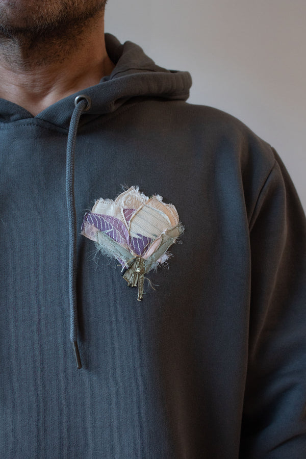 N° 306 pressed flower heavyweight brushed hoodie - serow grey/fuji lilac