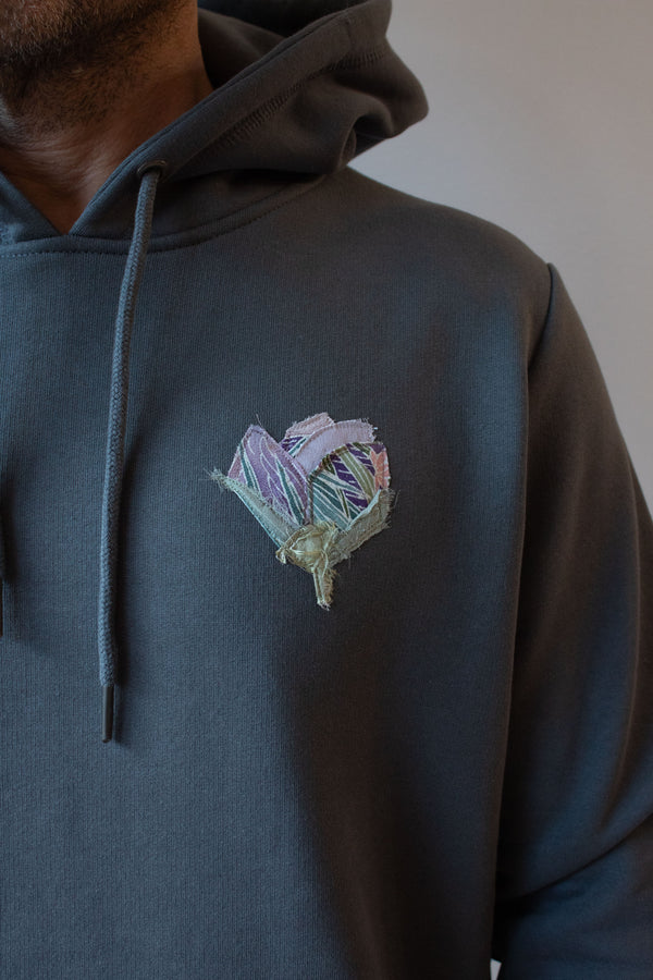 N° 306 pressed flower heavyweight brushed hoodie - serow grey/fuji lilac