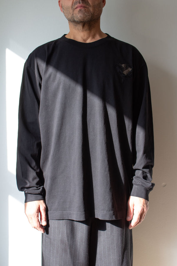 N° 355 pressed flower long sleeve T-shirt - sumi black