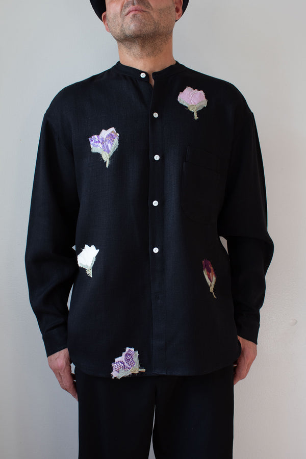 N° 224  banded collar shirt - sumi black/nasu purple