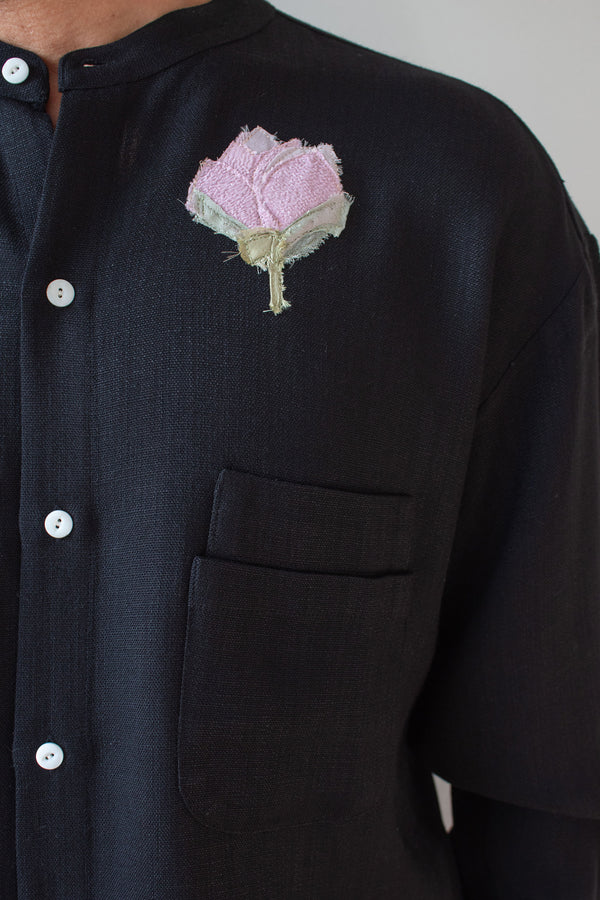 N° 224  banded collar shirt - sumi black/nasu purple