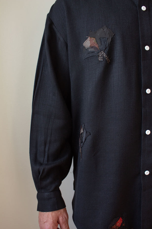 N° 224  banded collar shirt - sumi black/ume red