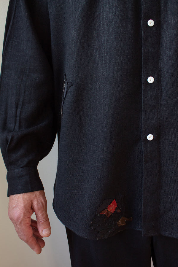 N° 224  banded collar shirt - sumi black/ume red