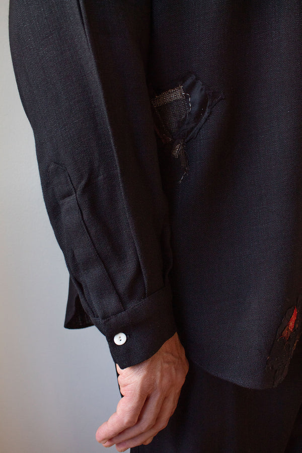 N° 224  banded collar shirt - sumi black/ume red