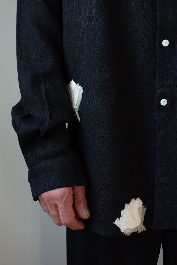 N° 224  banded collar shirt - sumi black/yuki white