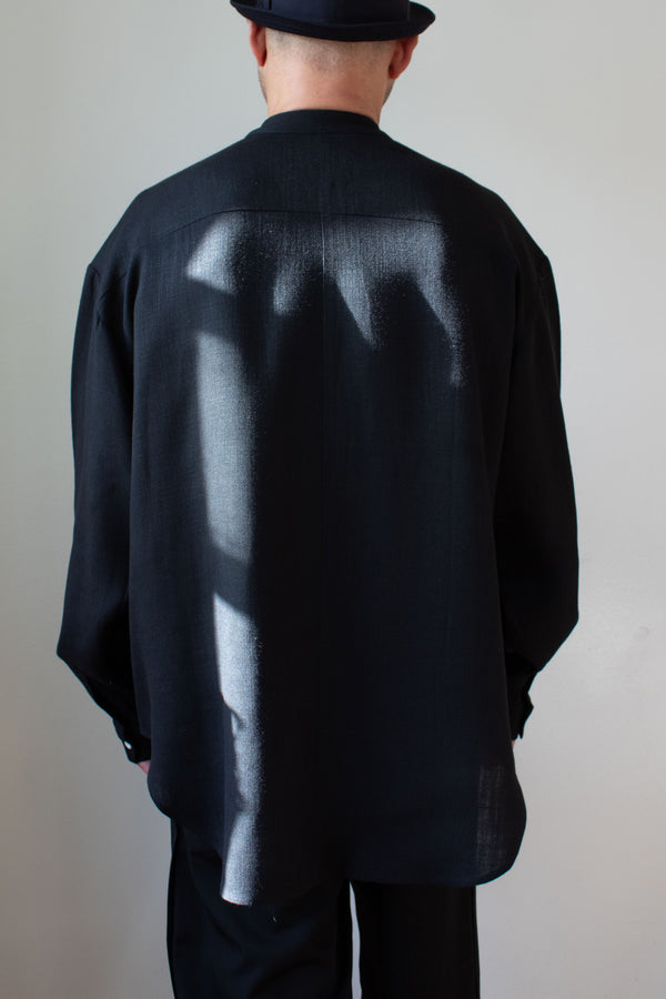 N° 224  banded collar shirt - sumi black/yuki white