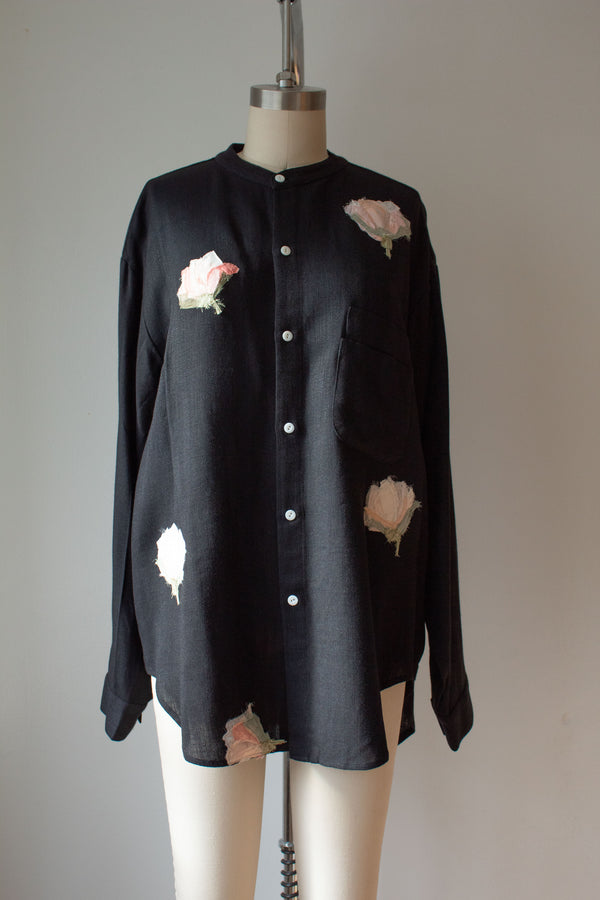 N° 224  banded collar shirt - sumi black/ame pink