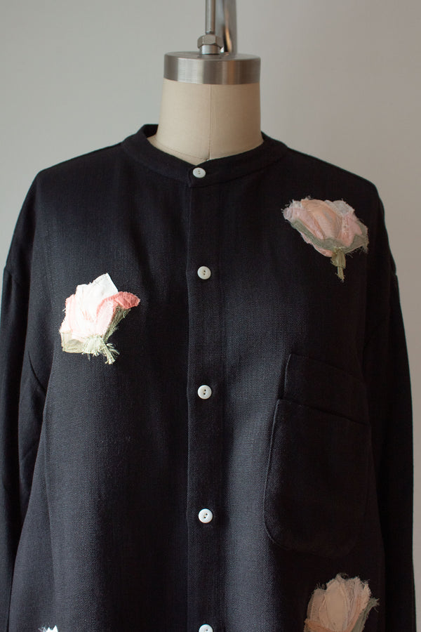N° 224  banded collar shirt - sumi black/ame pink