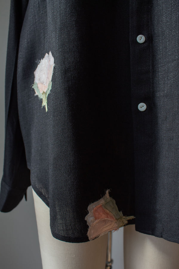 N° 224  banded collar shirt - sumi black/ame pink