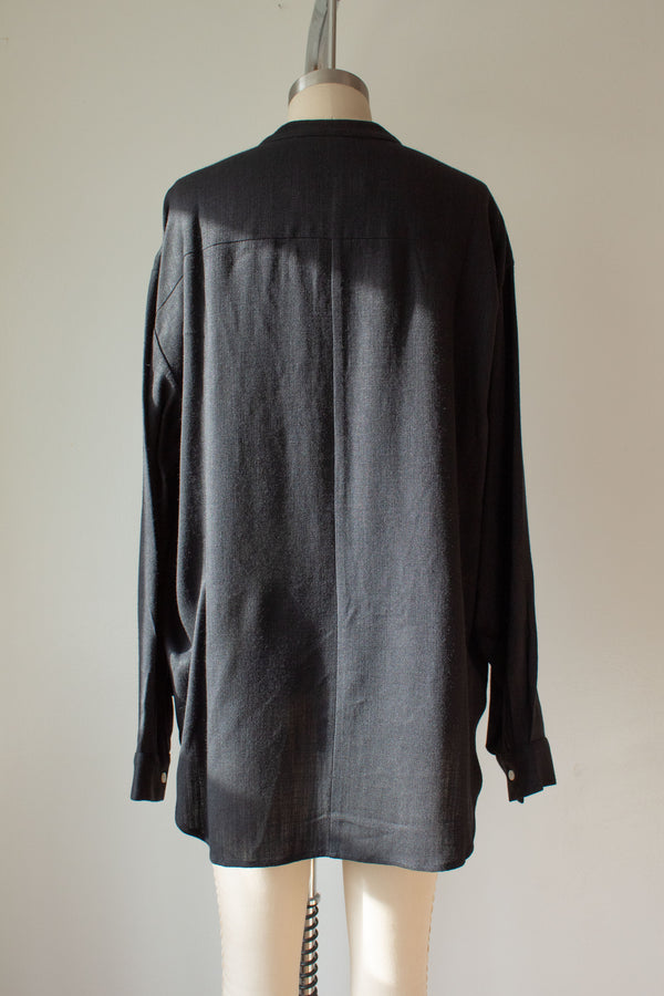 N° 224  banded collar shirt - sumi black/ame pink