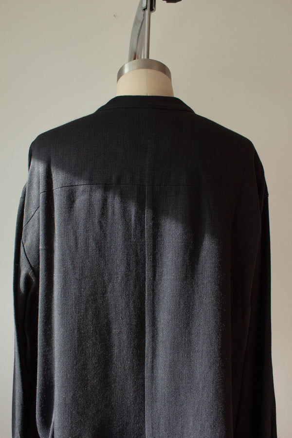 N° 224  banded collar shirt - sumi black/ame pink