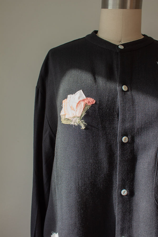 N° 224  banded collar shirt - sumi black/ame pink