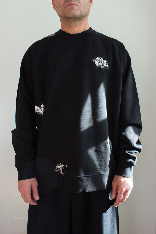 N° 356 multi pressed flower heavyweight sweatshirt - sumi black/yuki white