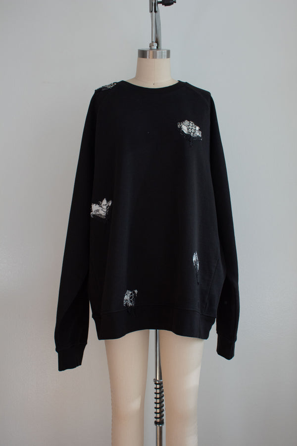 N° 356 multi pressed flower heavyweight sweatshirt - sumi black/yuki white