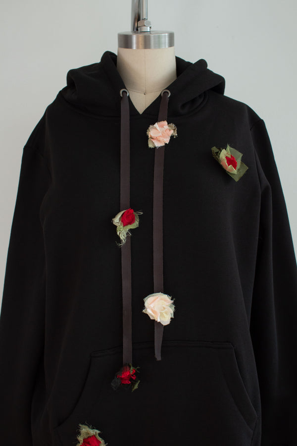 N° 306 multi crushed blooms heavyweight brushed hoodie - sumi black/ume red/ame pink