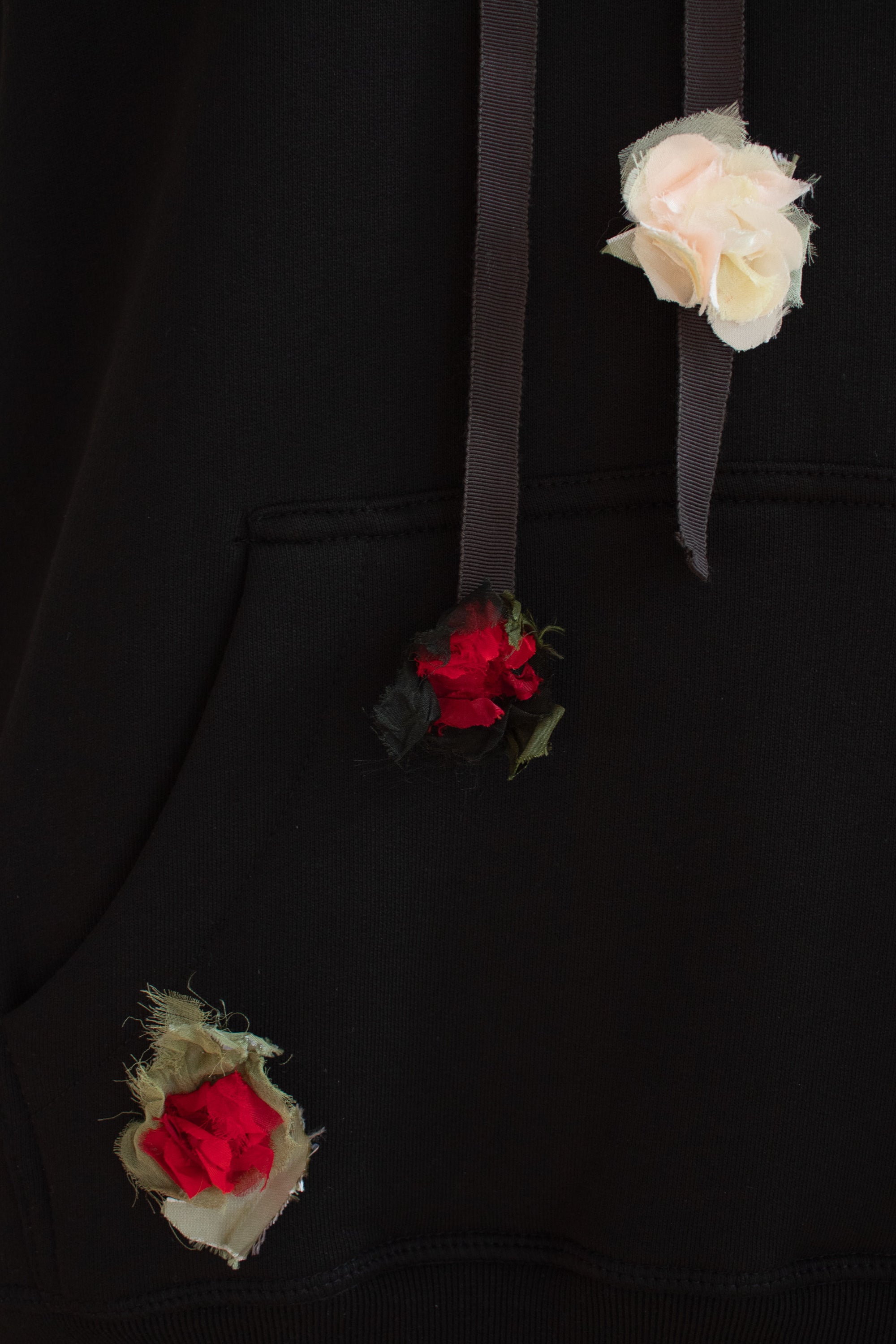 N° 306 multi crushed blooms heavyweight brushed hoodie - sumi black/ume red/ame pink