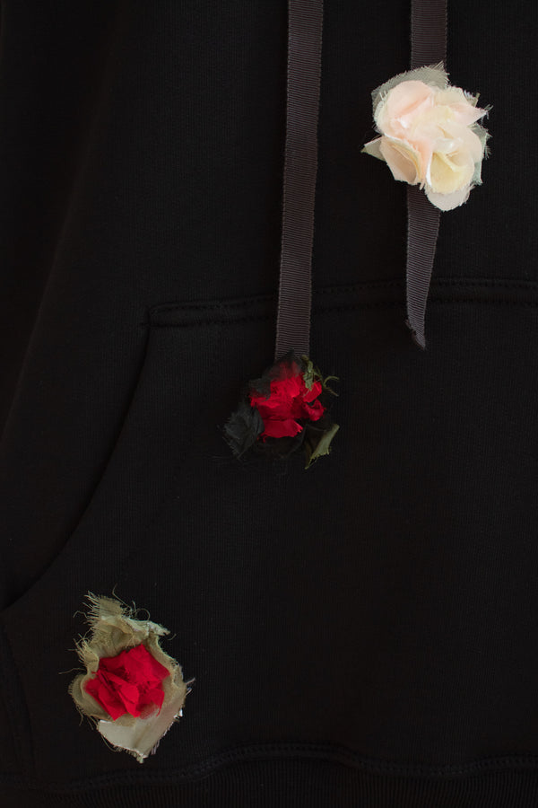 N° 306 multi crushed blooms heavyweight brushed hoodie - sumi black/ume red/ame pink