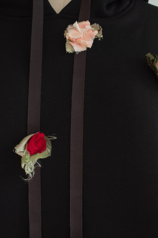 N° 306 multi crushed blooms heavyweight brushed hoodie - sumi black/ume red/ame pink