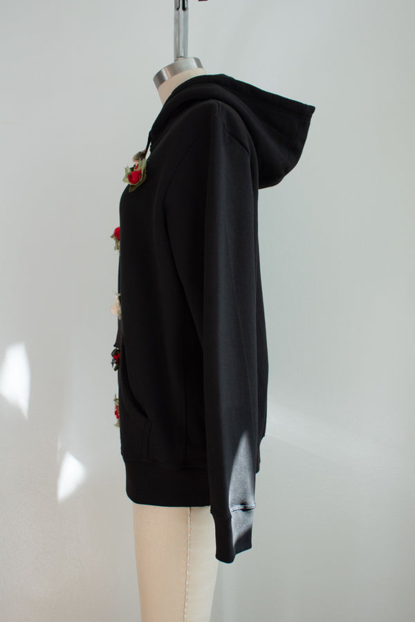 N° 306 multi crushed blooms heavyweight brushed hoodie - sumi black/ume red/ame pink