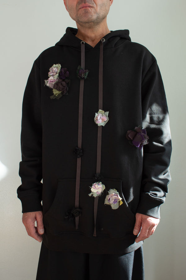 N° 306 multi crushed blooms heavyweight brushed hoodie - nasu eggplant / sumi black