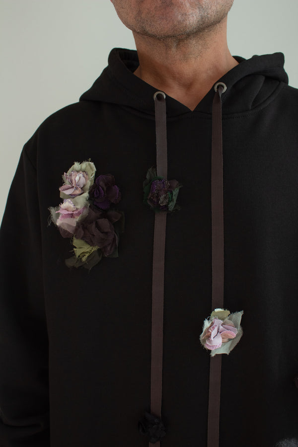N° 306 multi crushed blooms heavyweight brushed hoodie - nasu eggplant / sumi black